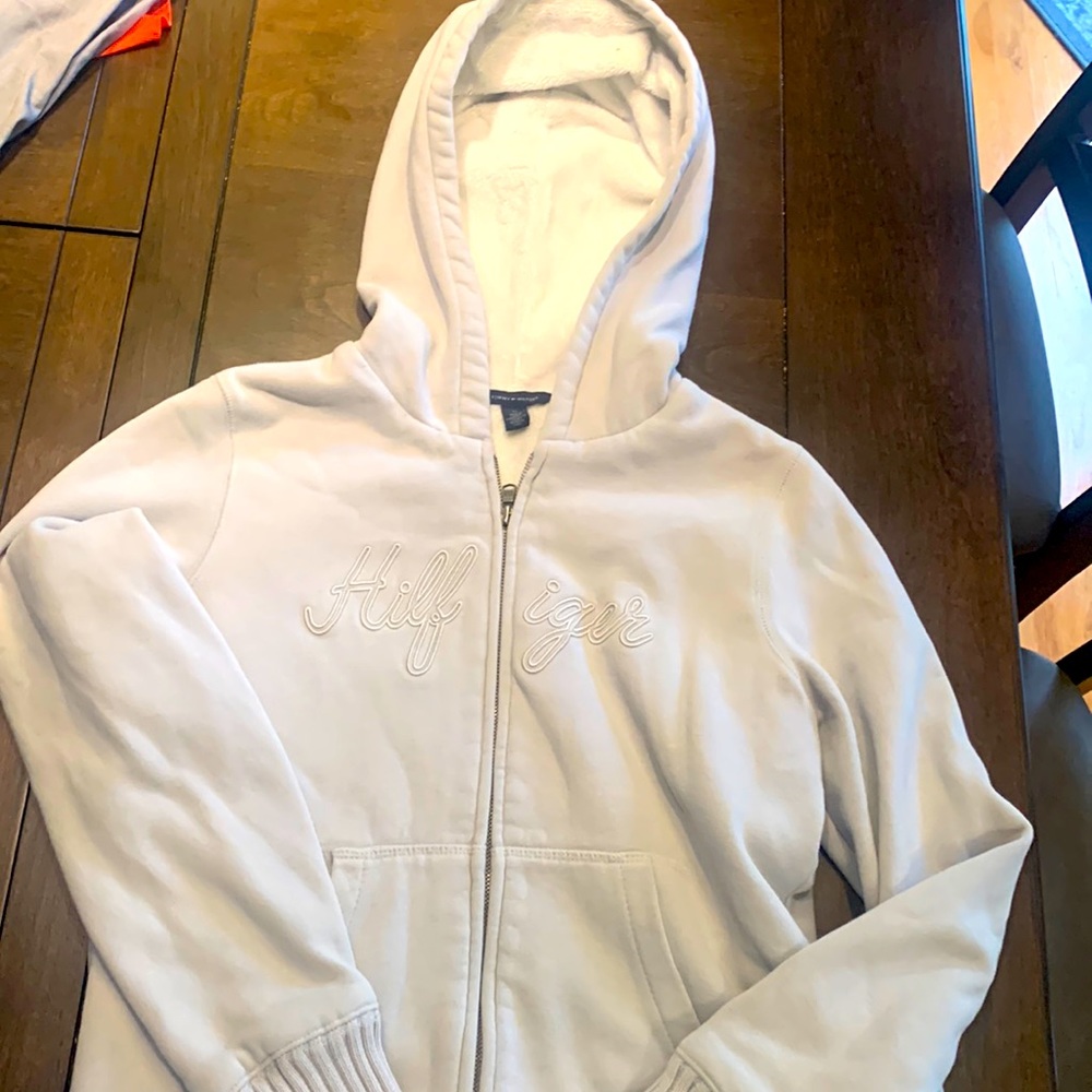 Tommy Hilfiger Light Gray Zip Up Hoodie w Faux Fur Med